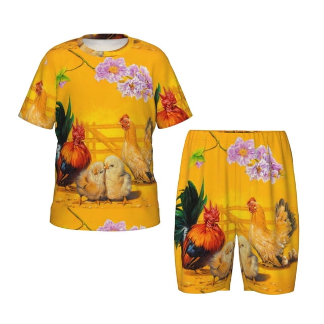 Fotbe The Chicken Family Pijama Estampada de 2 Piezas para Niños – Ropa de Dormir de Manga Corta Cómoda para Niños y Niñas, Camiseta y Shorts de Algodón-4X-Large
