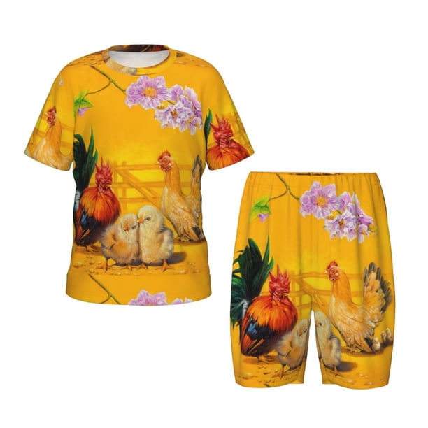 Balery The Chicken Family Conjunto de Pijama Infantil de Manga Corta con Estampado – Ropa de Dormir de Algodón Suave-Large