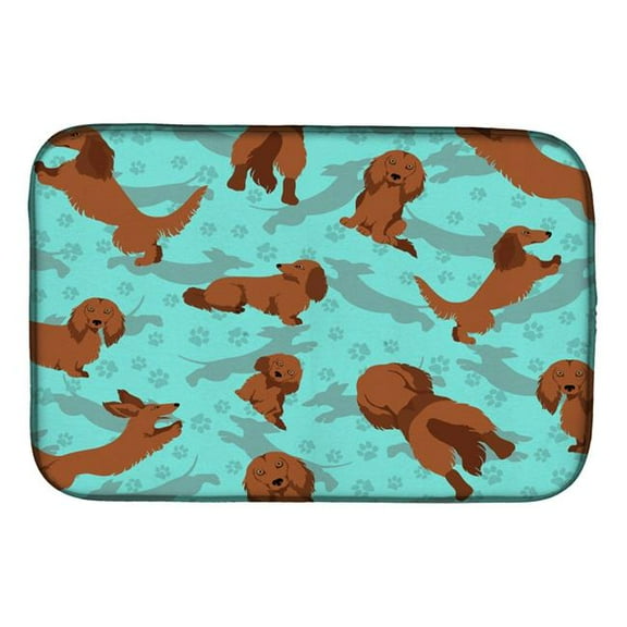 Carolines Treasures MLM1012DDM 21 x 14 in. Blue, Longhaired Red Dachshund Dish Drying Mat