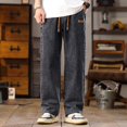 thumbnail image 6 of WOLIAUO Men's Wide Leg Jeans Straight Fit Drawstring Jeans Regular Fit Straight-Legs Denim Pants Pull On Mid Rise Carpenter Jean XL Grey, 6 of 6