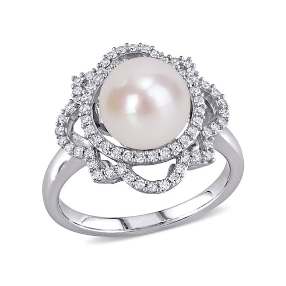 Everly Women's Cultured Pearl and Diamond 14k White Gold Ring