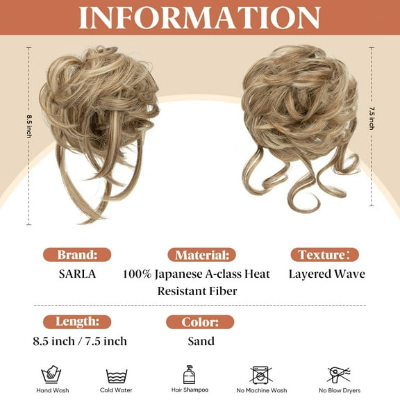 WEIF-2PCS Messy Bun Hair Pieces for Women Wavy Curly Synthetic Hairpieces for Updos with Tendrils Fake Scrunchies Ponytail Extension Sand