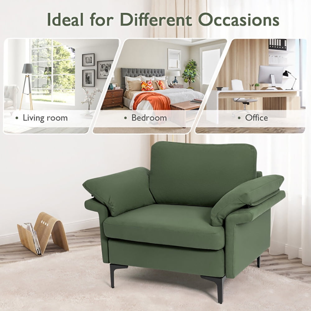 Finihen Upholstered Accent Armchair, Modern Fabric Accent Armchair with Original Distributed Spring and Armrest Cushions, for Living Room, Bedroom, Army Green