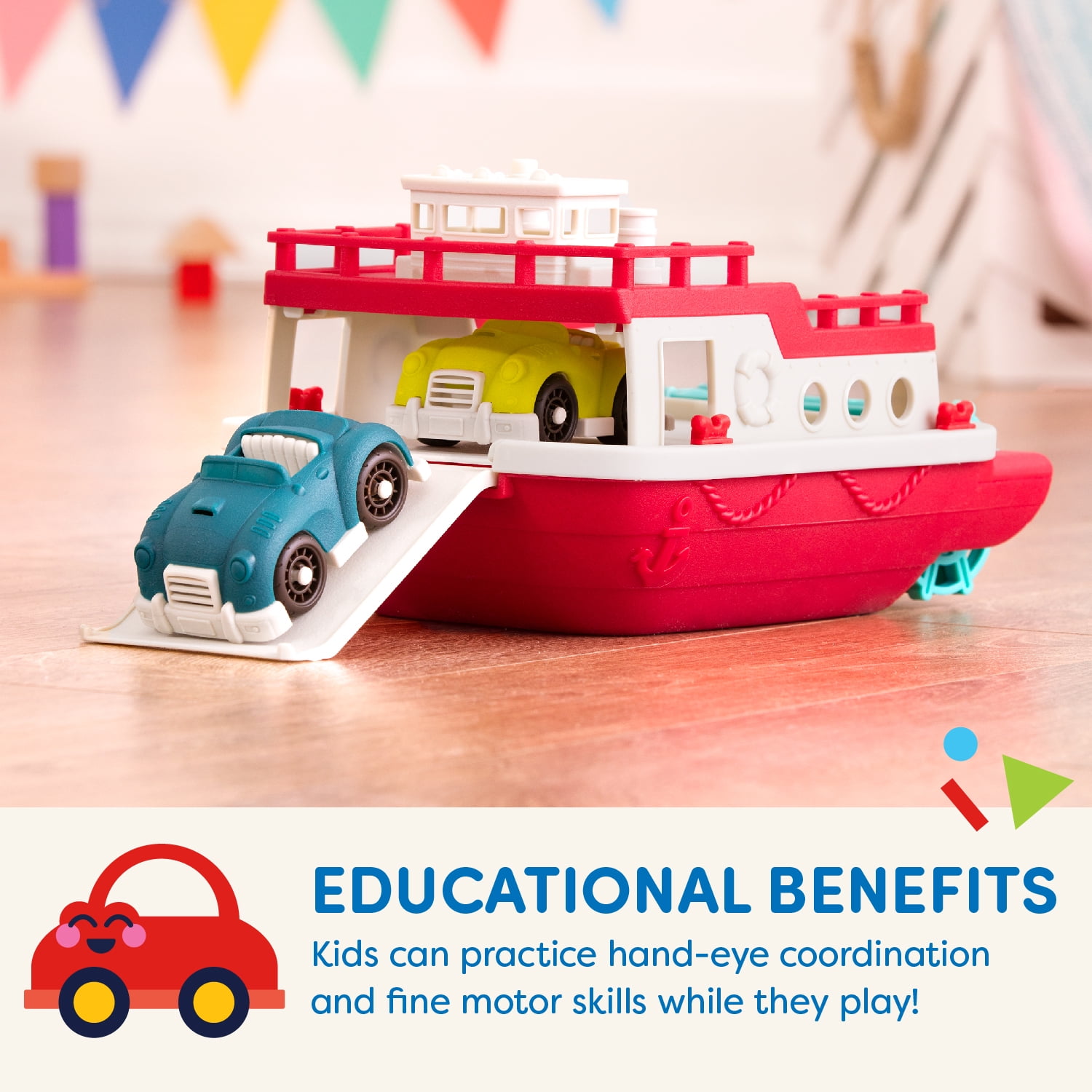 Battat Ferry Boat Bath Toy Set with 2 Cars Boat Play Vehicles, Toddler and Preschool Toys