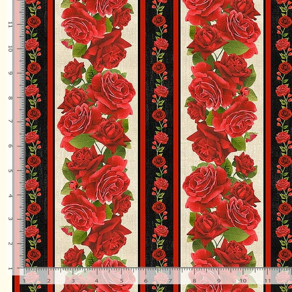 Cotton Red Vintage 11" Stripe Rose Florals Timeless Treasures Cotton Fabric Print by the Yard (rose-cd2203-multi)