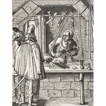 Sword Maker 19Th Century Reproduction Of 16Th Century Woodcut By Jost Amman Stretched Canvas - Ken Welsh  Design Pics (24 x