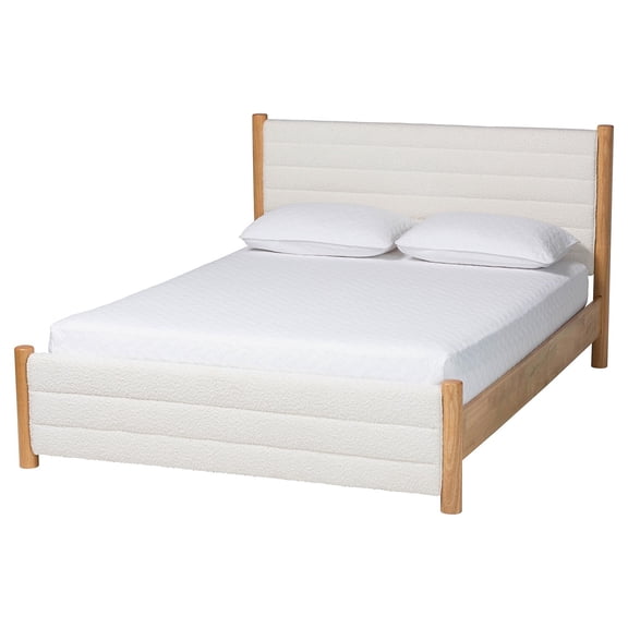 Baxton Studio Eilert Modern Cream Boucle and Oak Brown Wood Queen Bed