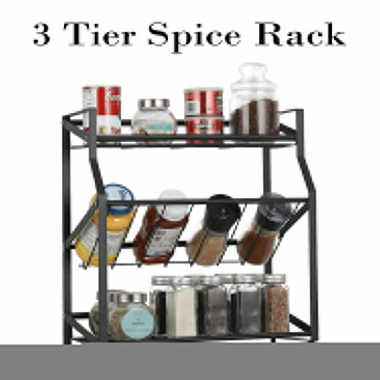 2 Pack Black Three Tier Kitchen Bathroom Countertop Seasoning Storage Rack  Counter Organizer Spice Rack Shelf Holder for Seasoning Jars,Spice Jars  Sauce Bottles 