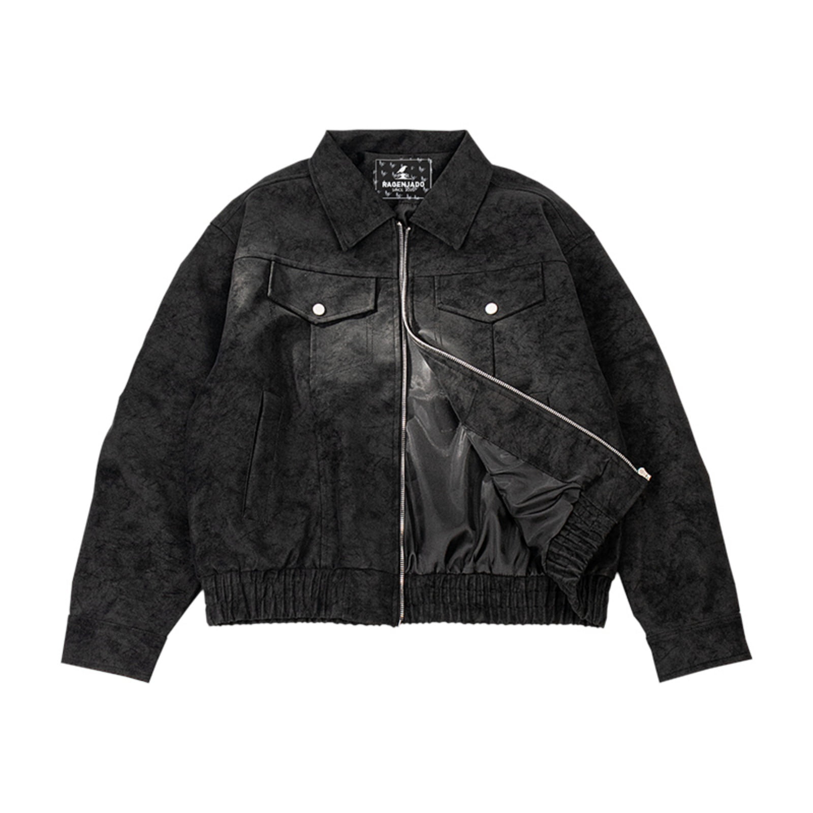 RAOENJADO Mens Racer Jacket PU Faux Leather Bomber Varsity Coat Casual Vintage Biker Streetwear Black XL