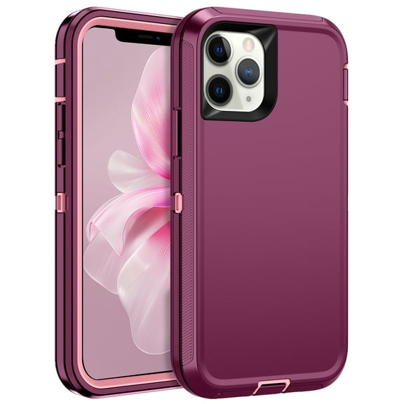 I-HONVA For iPhone 11 Pro Case,3-Layer Military Grade Drop Protection Anti-Slip Bumper Rugged Shockproof Dustproof Protection 5.8 inch Phone Case,Deep Purple Pink