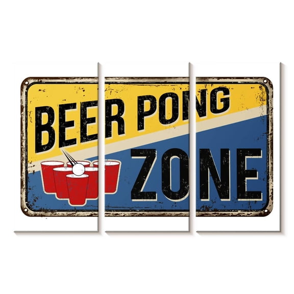 Elephant Stock Beer Pong Zone Wall Sign Wall Art - Horizontal Multi Panel Canvas - Living Room Wall Decor - Wall Signs Multi Panel - Black And Blue Decor - 23" x 14"