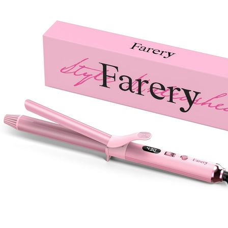 FARERY 1.25" extra long curling iron with adjustable tempertures for long hair, Pink