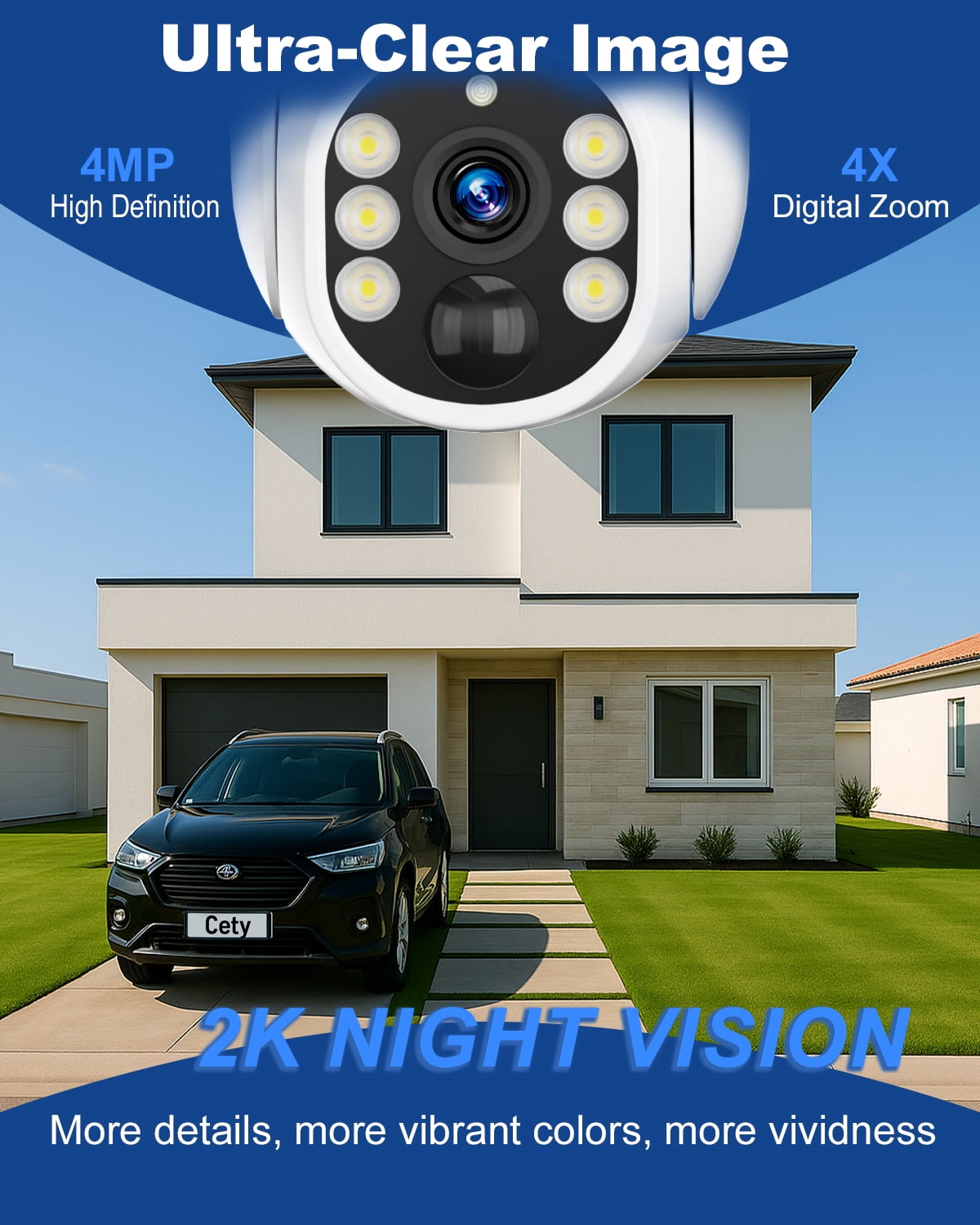 Generic 4G LTE Solar Security Camera Outdoor, No WiFi, 2K Video, Multi-Functional Night Vision, PIR AI, 2-Way Audio