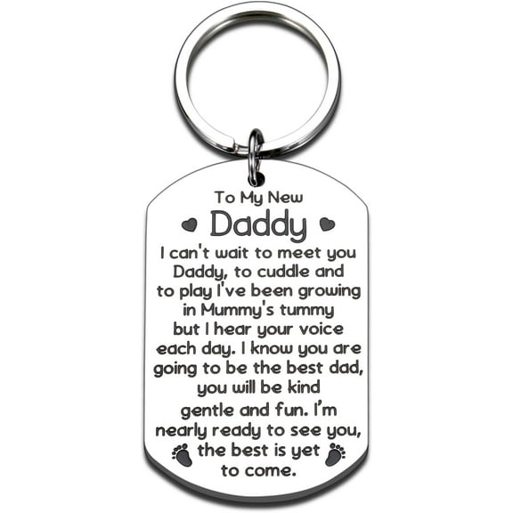 First Fathers Day Keychain Gifts from Daughter Wife for New Dad First Time Dad Daddy to Be Expectant Dad Gift Christmas Birthday Valentines Day Gifts Funny Baby Shower Soon to Be Dad