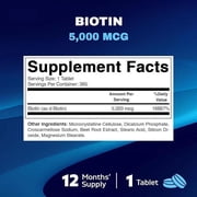 Vitamatic Biotin 5000mcg (5 mg) for Stronger Hair, Skin & Nails - 365 Vegan Tablets- Also Called Vitamin B7