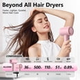 thumbnail image 5 of Secador de pelo profesional de alta velocidad de 160.000 RPM, 500 millones de iones negativos, secado rápido, silencioso, termorregulador, de viaje, con difusor y boquilla magnéticos, color rosa., 5 of 5