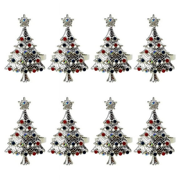 Christmas Tree Napkin Rings Set of 8,for Wedding, Thanksgiving Day, Family Gatherings, Birthday Party (Silver)