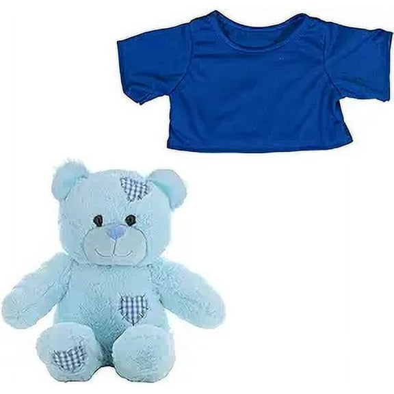16-Inch Baby Blue Patches Bear Stuffed Toy in Royal Blue T-Shirt - Soft Plush Teddy Bear, Perfect Huggable Companion for Kids and Collectors