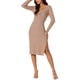 thumbnail image 3 of INSPIRAR CHIC Vestido Midi de Punto Acanalado de Manga Larga Ajustado para Mujeres Color Caqui XL, 3 of 6