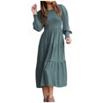 thumbnail image 1 of Pompotops Robe Décontractée Mode Femme Col Rond Taille Haute Manches Longues Mi-Mollet en Solde, 1 of 8