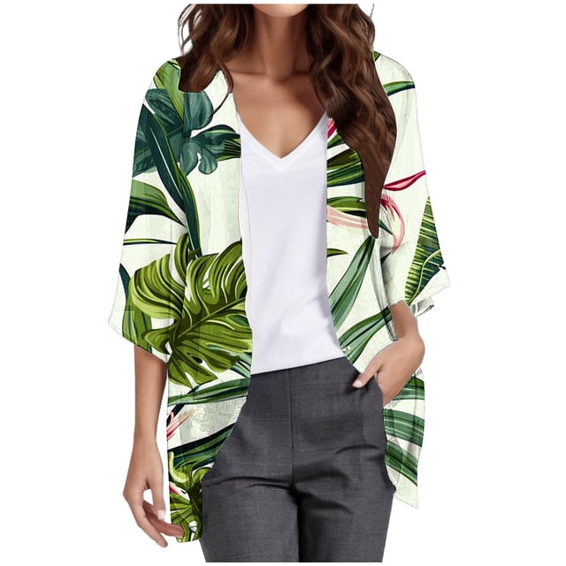 Mujeres Playa Cubrir Casual Manga Larga Impresa Cardigan, Estilo Ligero para el Hogar Y el Uso Diario