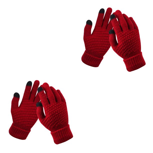 Minnieouse Guantes Pantalla Táctil Manopla Cálida Unisex Mujer Guantes Invierno Manoplas Punto Rojo 2piezas Minnieouse CBP032112