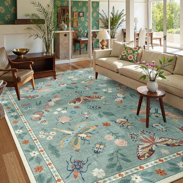 Insect Washable Rugs for Living Room Soft Area Rug x Rug for Bedroom UltraThin Non Slip Dining Room Rug Stain Rug Large Carpet for Office Nursery(&#;x)