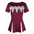 thumbnail image 5 of YUGYXL Lace Tops for Womens 2025 Summer Square Neck Tunics Shirts Short Sleeve Dressy Casual Work T Shirts Flowy Blouses Wine XXXL, 5 of 7
