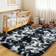 thumbnail image 5 of Janvonne 4x6 Fluffy Area Rug for Bedroom, Modern Shaggy Carpets Fuzzy Rug for Teens Dorm Bedside Home Decor Aesthetic, Heavy Duty Non Slip, Tie-dye Black and White, 5 of 8