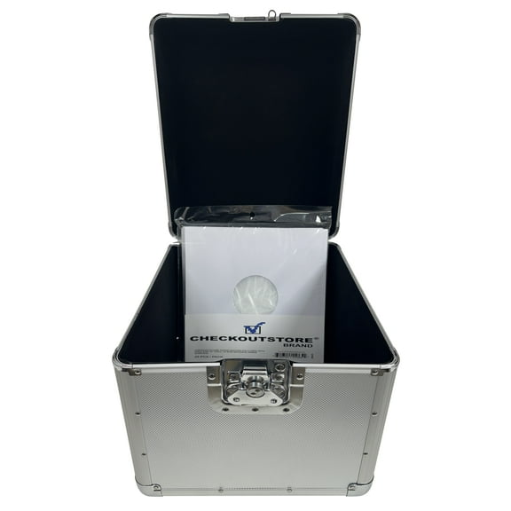 CheckOutStore Silver Aluminum 10" (25cm) 78 RPM Vintage Record Storage Box (Holds Up to 100 Records)