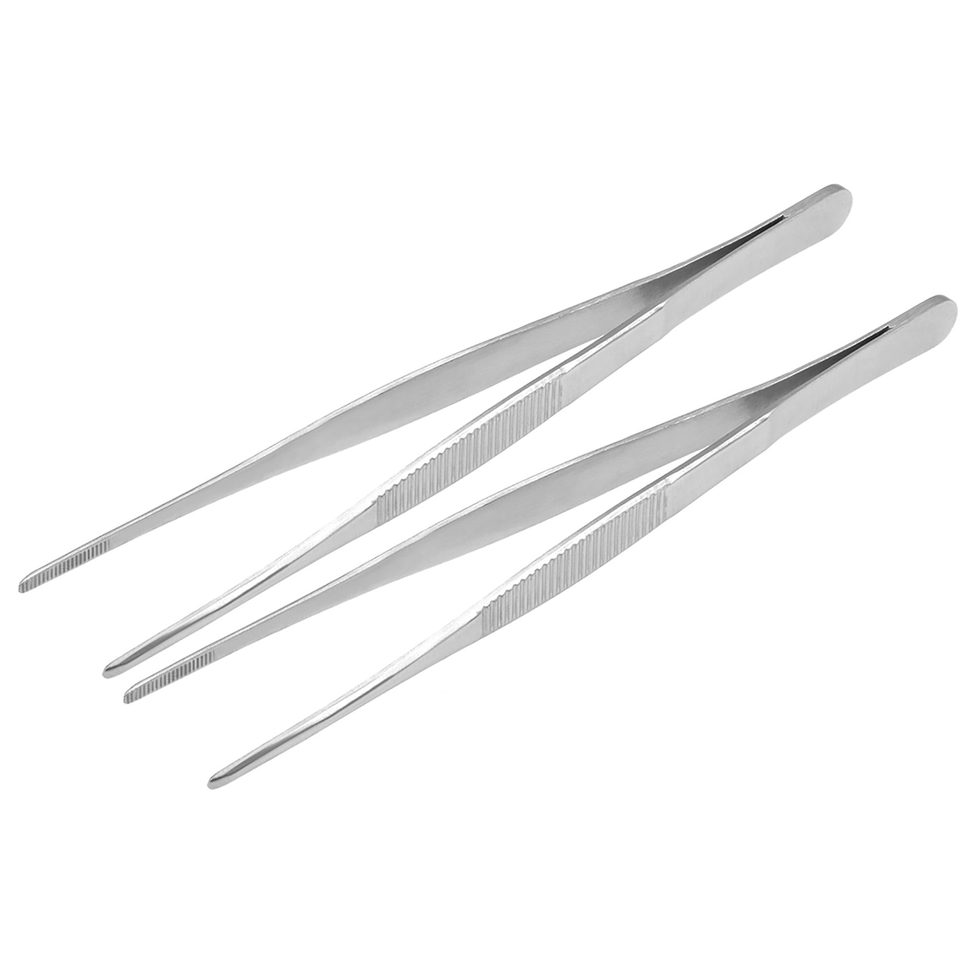 Stainless Steel Tweezers 7 Inch Straight Round Serrated Tip 2 Pcs