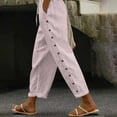 thumbnail image 2 of ABATAB Striped Cotton Linen Pants for Women Casual Wide Leg Drawstring Beach Pants Trendy Summer Vacation Travel Pants with Pockets(X-Large,Pink 2), 2 of 7