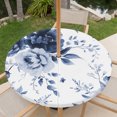 thumbnail image 6 of Round Outdoor Tablecloth with Umbrella Hole and Zipper, Blue Floral Art Fitted Table Cover with Elastic Edge for 55-60 Inch, Watercolor Botanical Spring Flowers Waterproof Patio Tablecoths for Picnic, 6 of 9