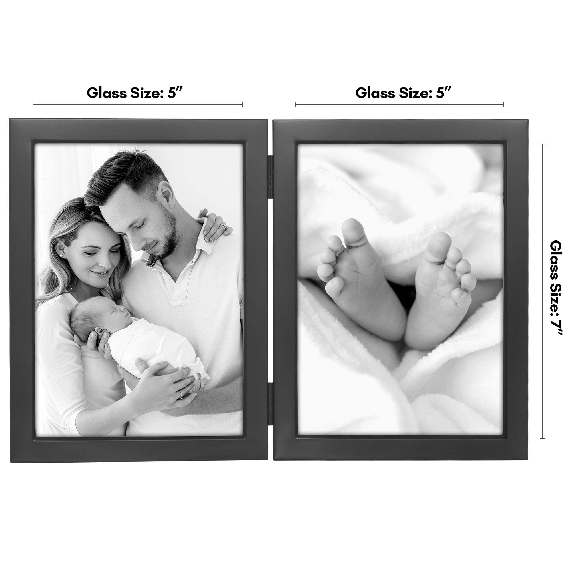Americanflat 5x7 Hinge Frame with Shatter-Resistant Glass Hinged Metal Wide Beveled Molding Modern - Black