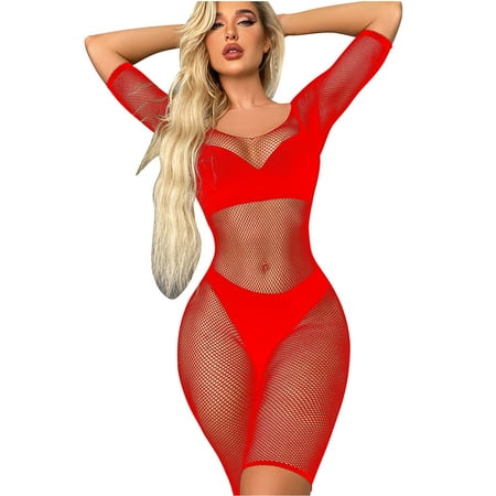 Midwennn Women Lingerie Fishnet Bodysuit Sexy Mesh Teddy Underwear Skirt Lingerie for Women