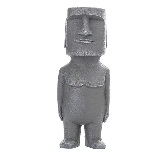 1 estatua antigua de Isla de Pascua, estilo retro, escultura de cabeza Moai para sala de estar. Gris C