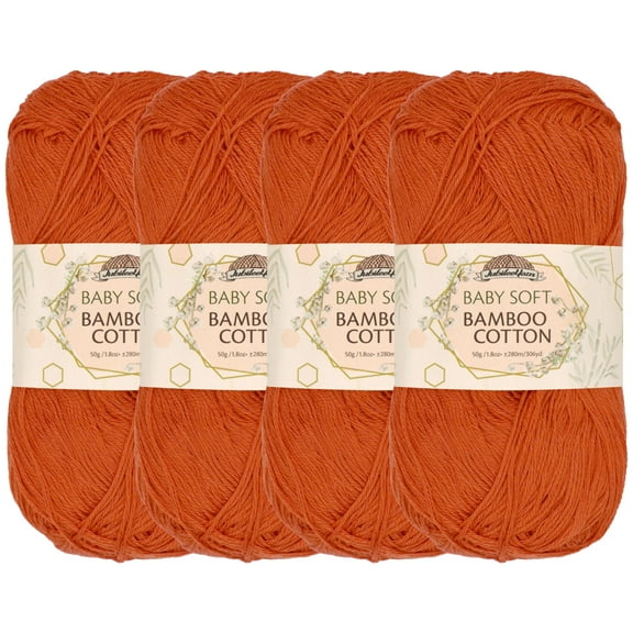 JubileeYarn Baby Soft Bamboo Cotton Yarn - 50g/Skein - Burnt Orange - 4 Skeins