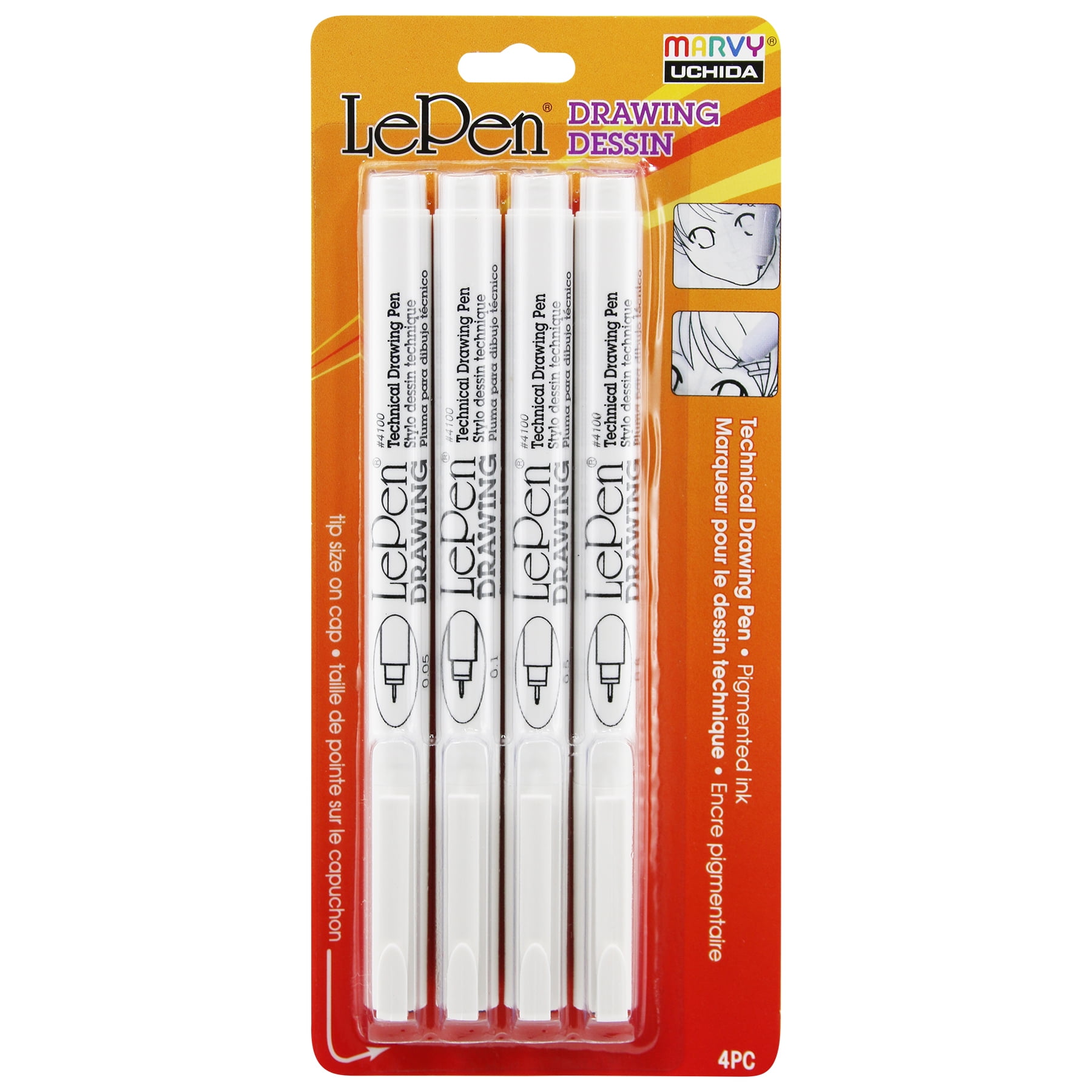 Marvy Uchida LePen Drawing Pens, 4 Per Pack, 3 Packs