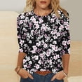 thumbnail image 2 of YUGYXL Flower Graphic Tees for Women Lounge 3/4 Length Sleeve Tshirts Plus Size Tops Fashion Crew Neck Soft Tunics Clothes Holiday Shirts, 2 of 5