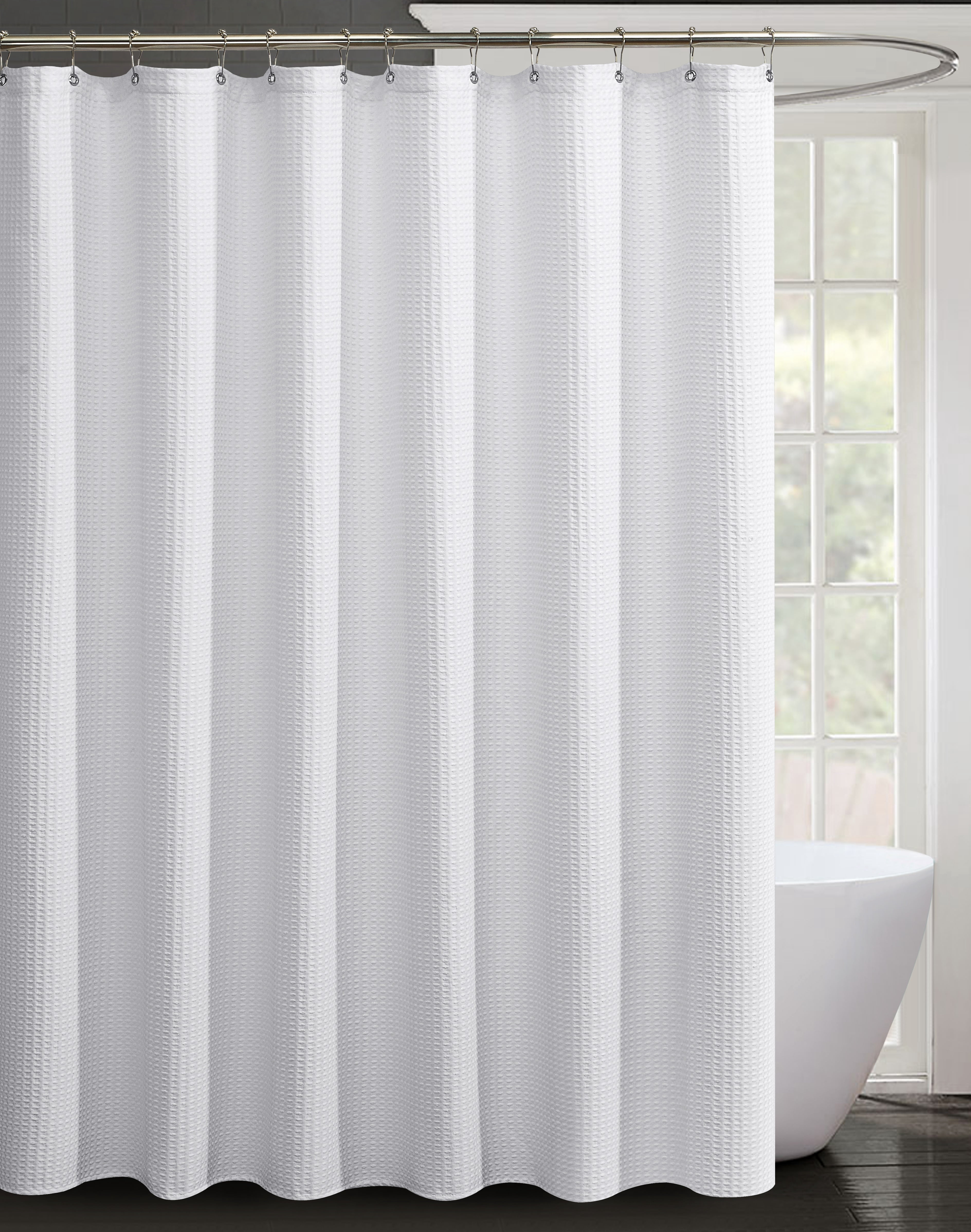 Better Homes & Gardens Solid Waffle 72" x 72" Fabric Shower Curtain, White