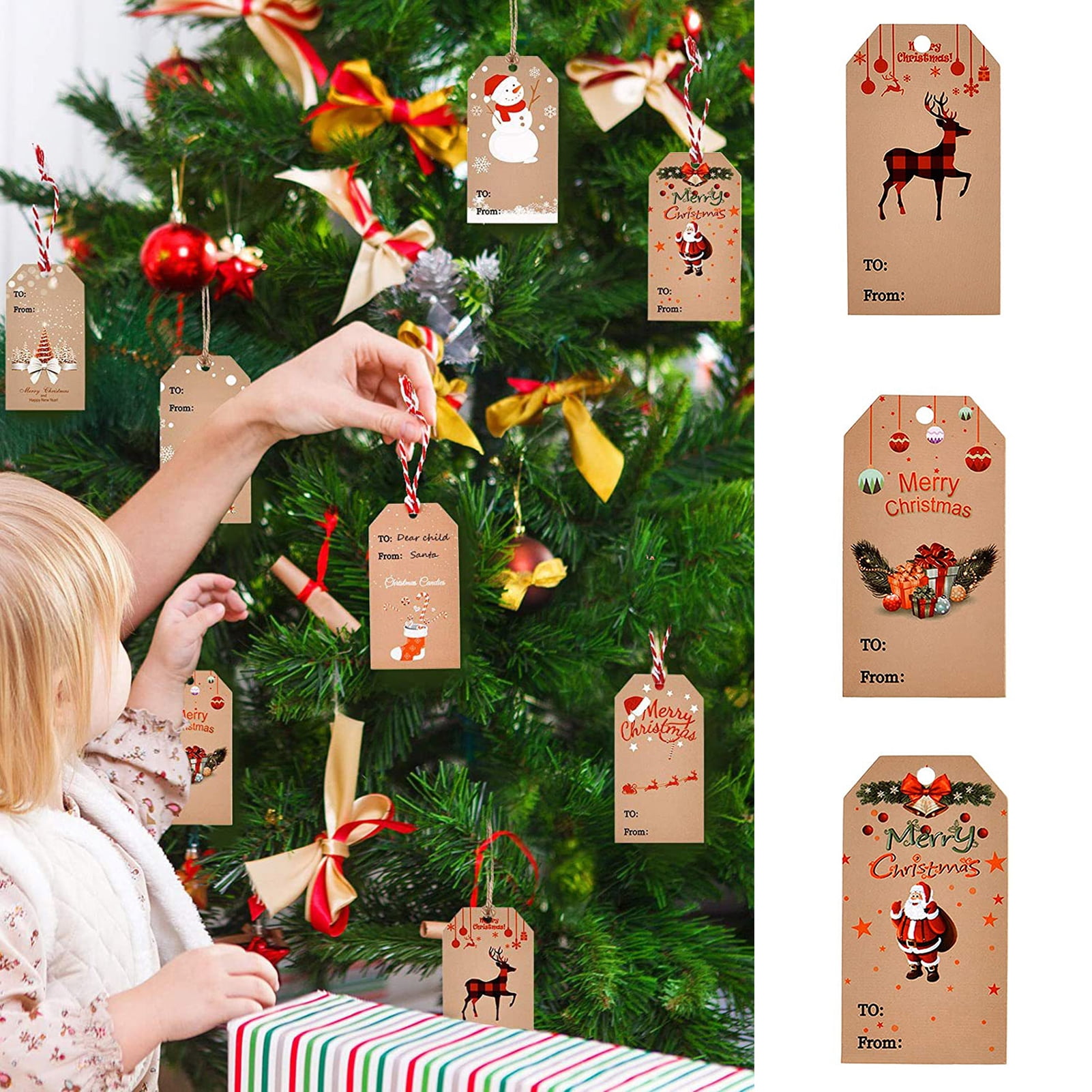 1 Set Christmas Tags with Hanging Hole Burr Free Retro Style DIY Kraft Paper  Multipurpose Hanging Cards Gift Tags for F 