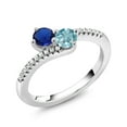 thumbnail image 2 of Gem Stone King 925 Sterling Silver Blue Created Sapphire and Blue Zircon Bypass Ring for Women (0.99 Cttw, Gemstone September Birthstone, Round 4MM, Available in Size 5, 6, 7, 8, 9), 2 of 4