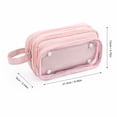 thumbnail image 2 of Large Capacity Pencil Case 3 Compartments, Pencil Pouch Bag with Zipper Portable Handle, Pen Case Bag Stationery Organizer for Office College School Adults Teen Girls Boys Men Women (Pink), 2 of 5