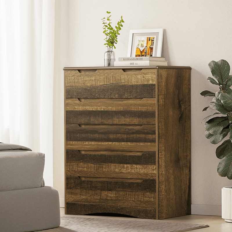 Aiho Dresser with 6 Drawers, Wood Tall Chest, Built-in Handle Drawers for Bedroom, Home, Living Room, Hallway - Brown