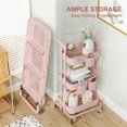 thumbnail image 4 of 3 Tier Foldable Rolling Cart, Metal Utility Cart with Lockable Wheels, Folding Storage Trolley for Living Room, Kitchen, Bathroom, Bedroom and Office, Pink, 4 of 13