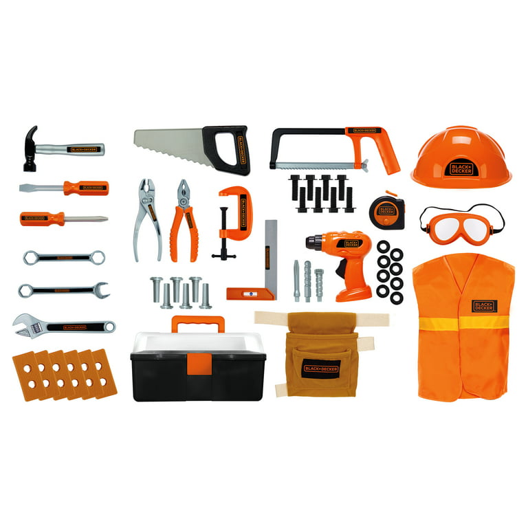 Black & Decker Junior Carpenter Tool Set with 50 tools and accessories  including Tool Belt and Safety Vest 