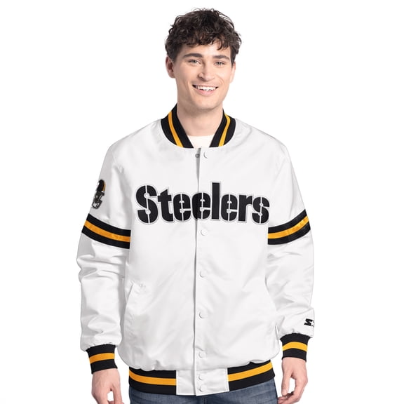 Men's-Starter White Pittsburgh Steelers Scout Full-Snap Varsity Jacket