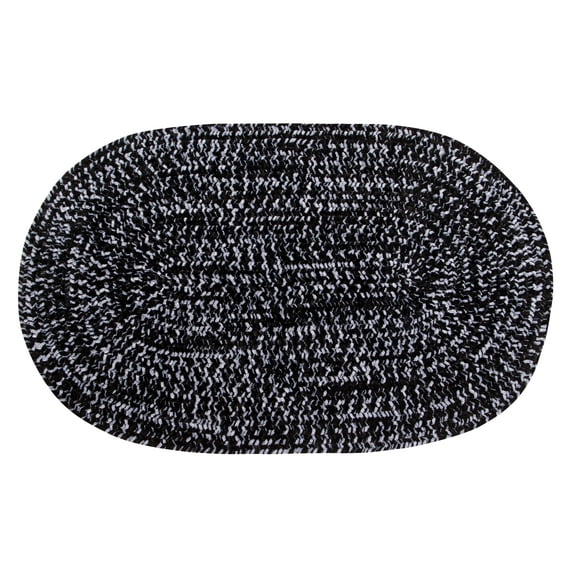 Better Trends 22" x 40" Oval Braided Rug 100% Polyester Durable and Stain Resistant Reversible Indoor Area Utility Rug, Chenille Tweed Collection - Black & Gray