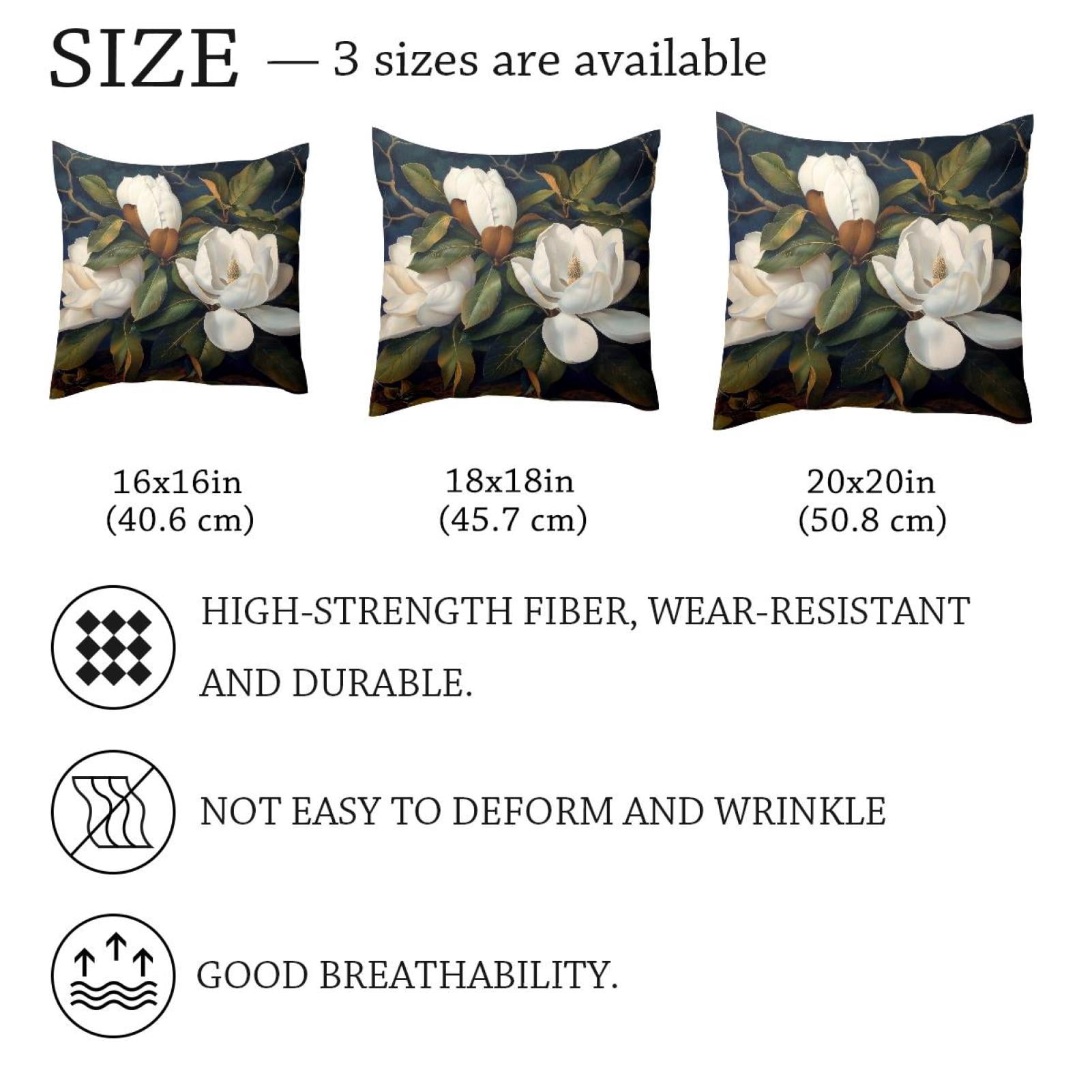 2 Pack Throw Pillow Covers Giant Magnolias Flower Decorative Pillow Cases Home Decor Square 18x18 Inches Pillowcases