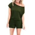 thumbnail image 2 of Femmes Pantalons Femmes Mode Été Solide Casual Short Manches Courtes Combinaison Armée Vert XL, 2 of 6